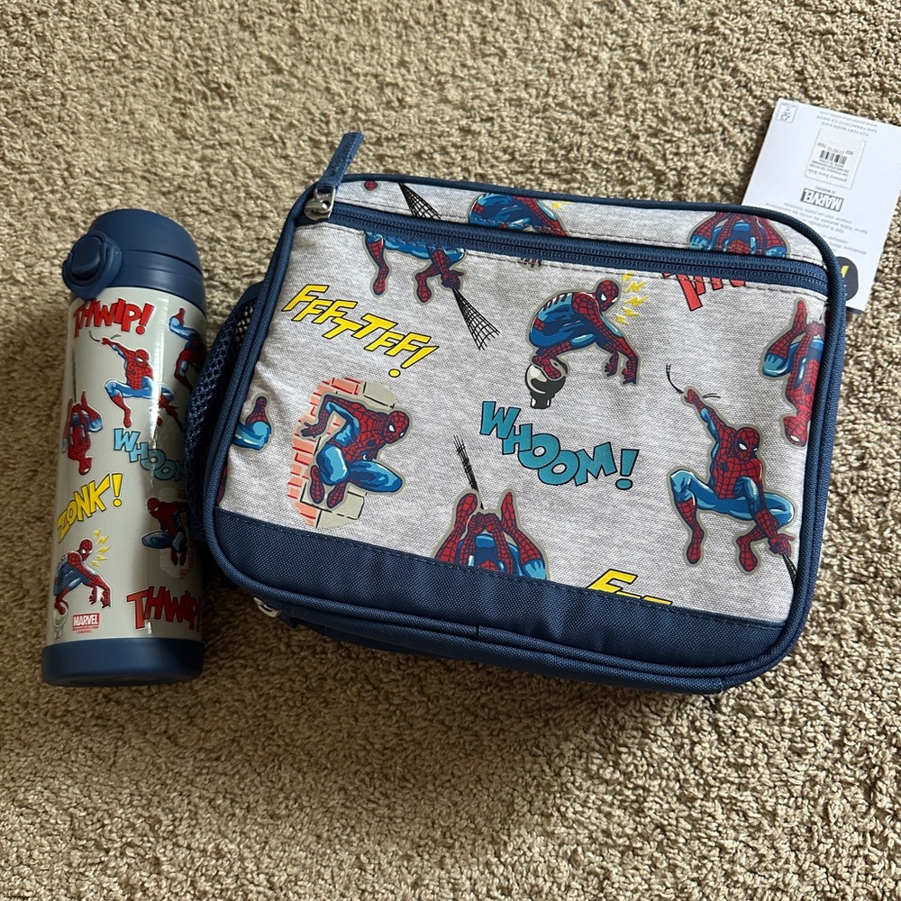 Pottery Barn Kids Spider-Man Lunch Bag and Bottle Set - Blue and Gray
